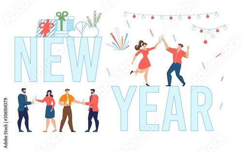 New Year Lettering and Relaxing People Poster