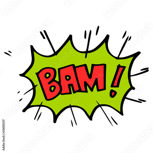 Hand drawn comic speech bubbles with emotion and text bam. vector doodle comic explosion cartoon illustrations isolated for posters, banners, web, and concept design