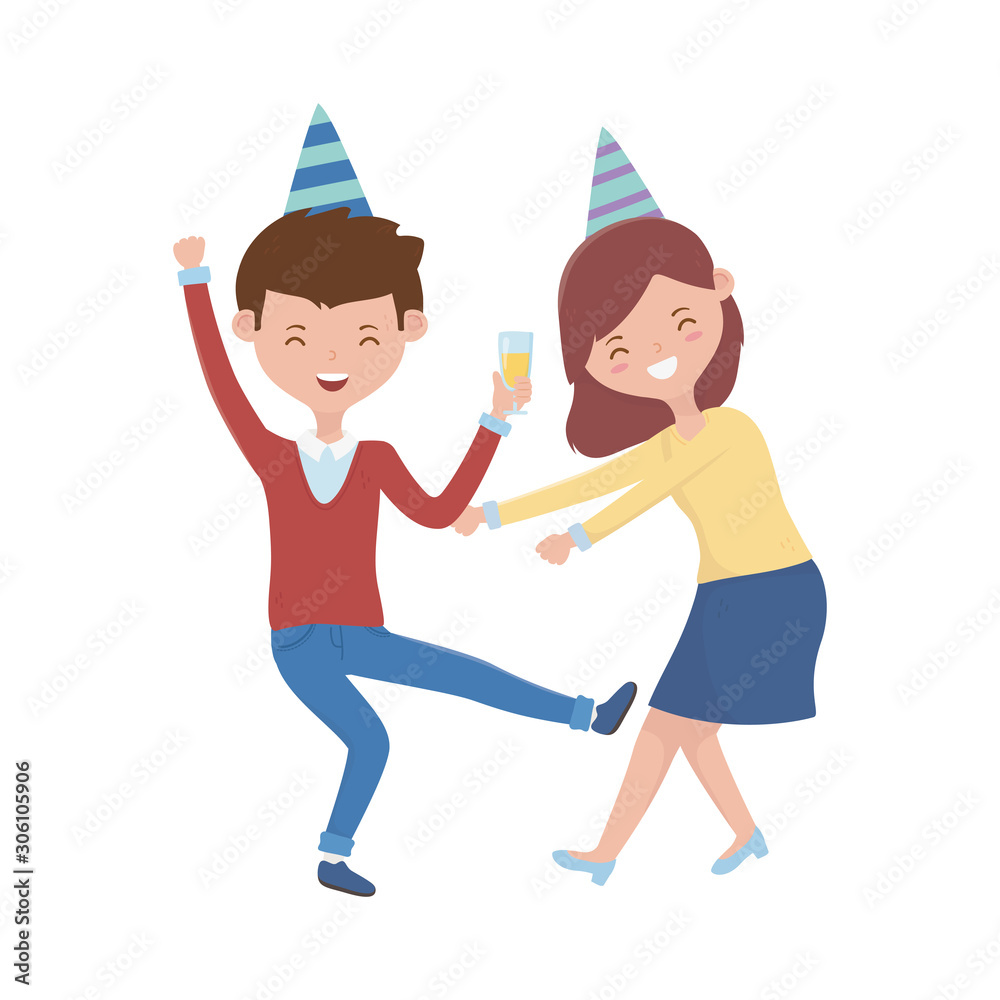 Woman and man with birthday hat vector design Woman and man with birthday hat vector design