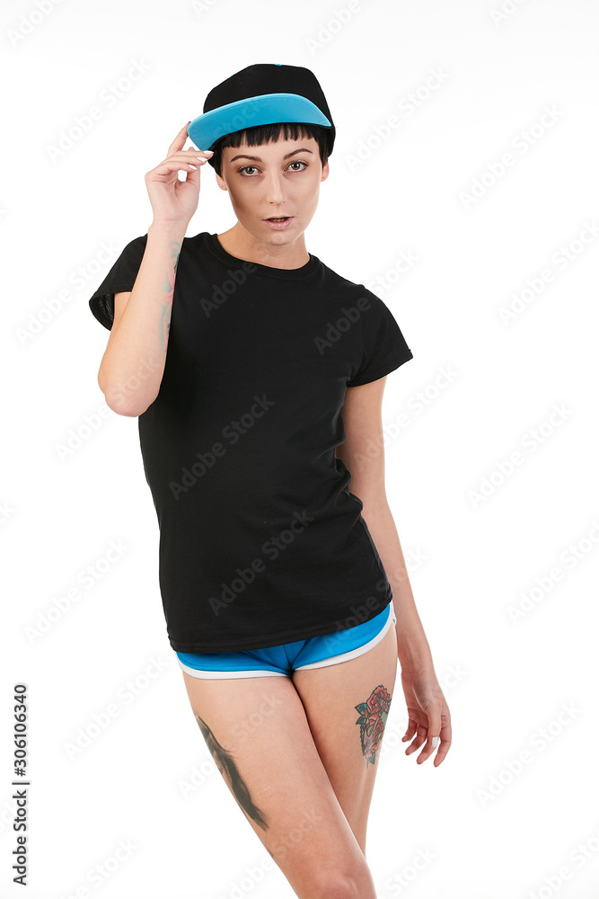 Blank t-shirt mock-up - Beautiful retro sports fashion girl ready for your design Blank t-shirt mock-up - Beautiful retro sports fashion girl ready for your design