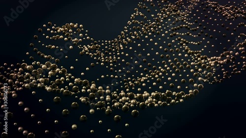 Beautiful 3d background with flying golden balls. 4k rendering seamless loop video. Modern luxury design