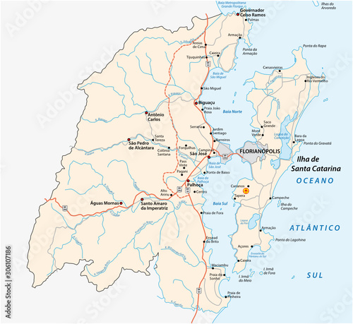 Administrative map Metropolitan area Florianopolis in the southern Brazilian state of Santa Catarina