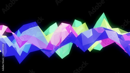 Creative dark video background with colorful waves. 3d rendering loop animation. Modern trendy design.
