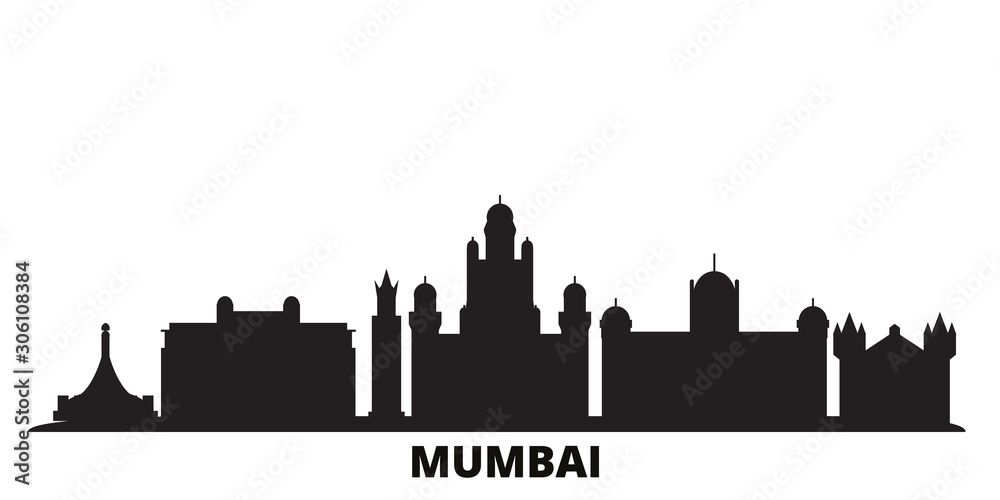 Fototapeta India, Mumbai 2 city skyline isolated vector illustration. India, Mumbai 2 travel cityscape with landmarks