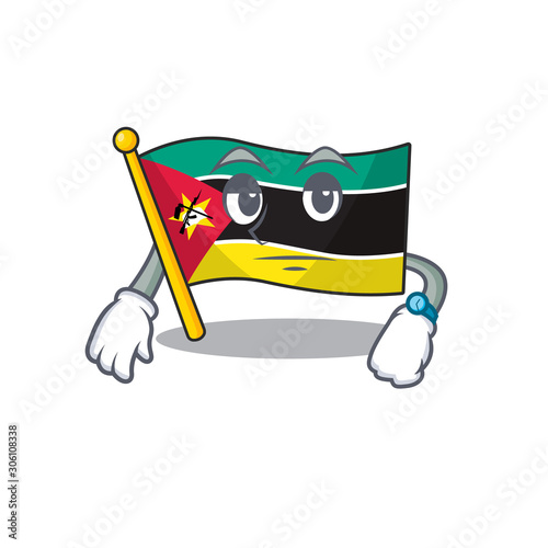 Waiting flag mozambique on cartoon character mascot design