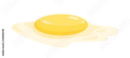 Egg yolk closeup vector illustration. Breakfast, lunch dish component, omelette ingredient. Dietetic product, food, healthy nutrition item. Raw chicken egg isolated on white background.
