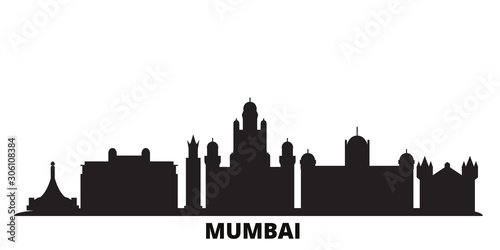 India, Mumbai 2 city skyline isolated vector illustration. India, Mumbai 2 travel cityscape with landmarks