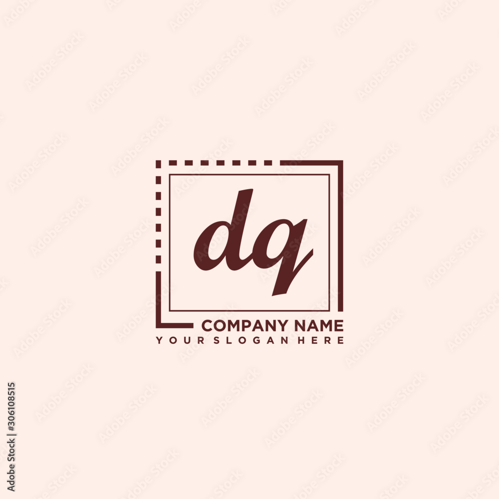 DQ Initial handwriting logo concept, with line box template vector