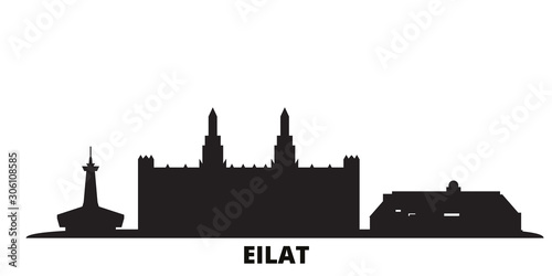 Israel, Eilat city skyline isolated vector illustration. Israel, Eilat travel cityscape with landmarks