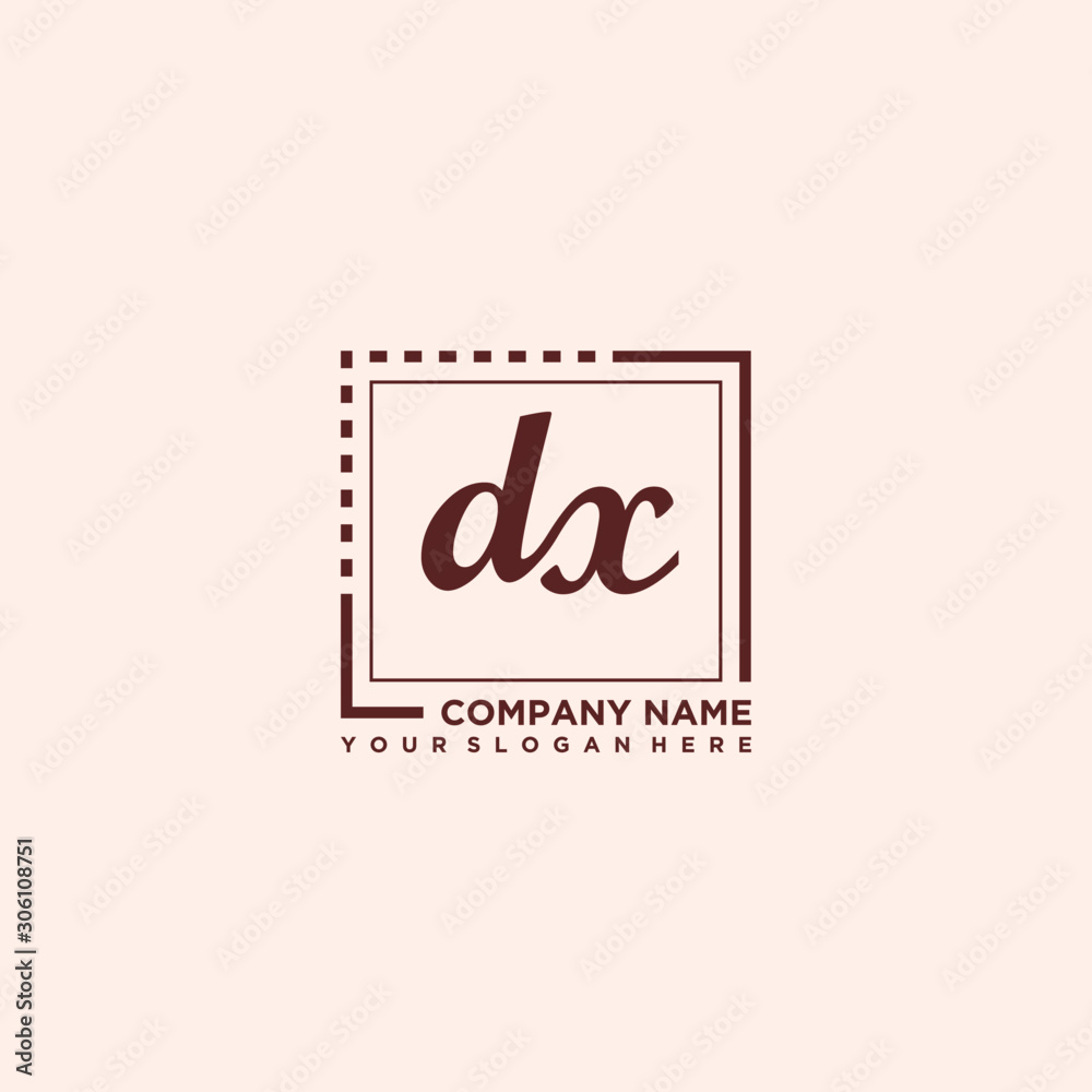 DX Initial handwriting logo concept, with line box template vector