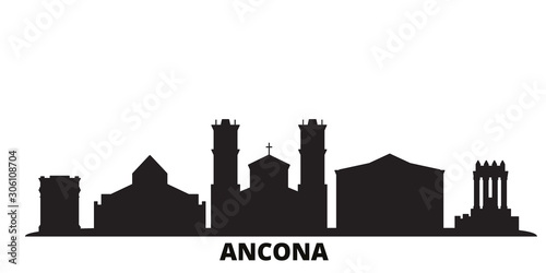 Italy, Ancona city skyline isolated vector illustration. Italy, Ancona travel cityscape with landmarks