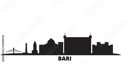 Italy, Bari city skyline isolated vector illustration. Italy, Bari travel cityscape with landmarks