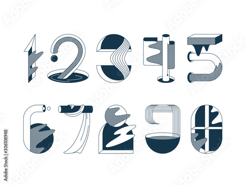 Vector numerals. Set of graphical black and white numbers.