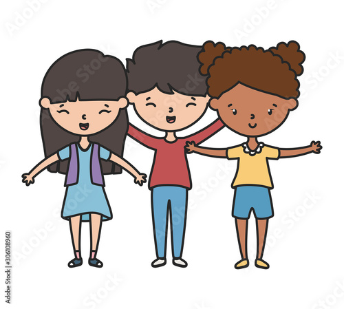 happy little boy and girls cartoon hands up
