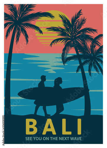 Bali see you on the next wave vintage retro poster template