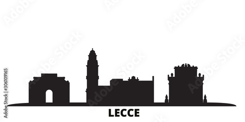 Italy, Lecce city skyline isolated vector illustration. Italy, Lecce travel cityscape with landmarks