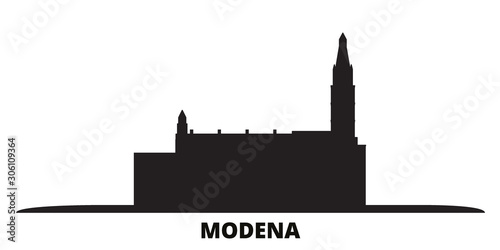 Italy, Modena city skyline isolated vector illustration. Italy, Modena travel cityscape with landmarks