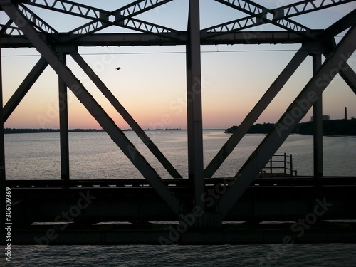 Train bridge at sunset.