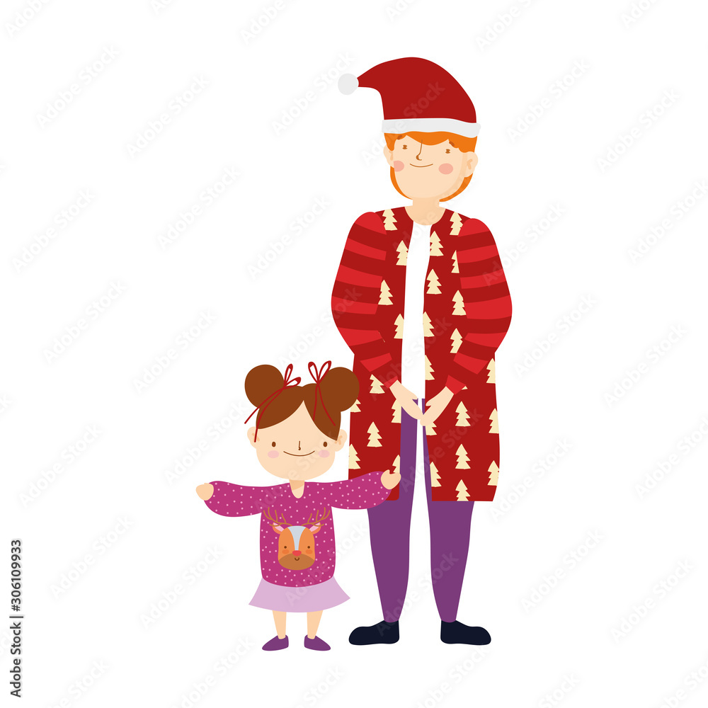 merry christmas father and daughter warm clothes