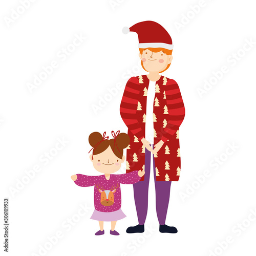 merry christmas father and daughter warm clothes