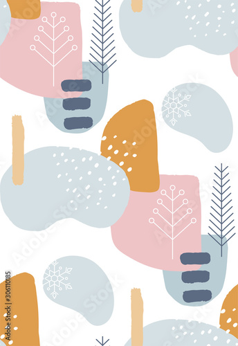 Abstract winter seamless patterns in pastel colors