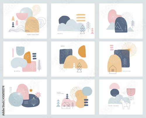 Collection of abstract background designs, shapes in clean Scandinavian trendy style. Story templates, winter sale, social media promotional content