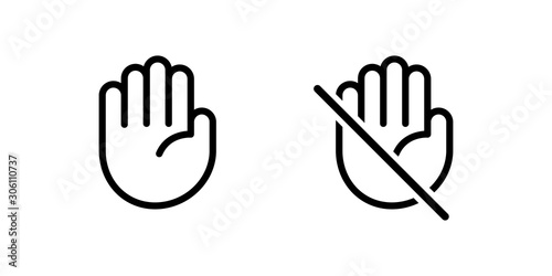 Do not touch hand icon. Isolated lined  logotype design element. User manual standard symbol. Crossed palm pictogram.