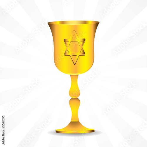 Golden bowl with star of David Jewish on isolated background. Vector image. Design element.