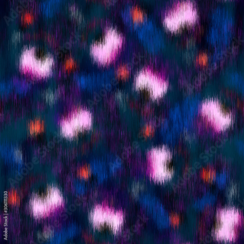 Smooth blurry fuzzy floral seamless swatch in bright blue and pink. Repeat graphic motif of mottled dynamic flower painting. Repetitive smooth mess print. Vector pattern.