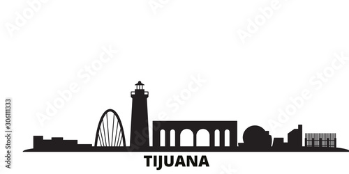 Mexico, Tijuana city skyline isolated vector illustration. Mexico, Tijuana travel cityscape with landmarks photo