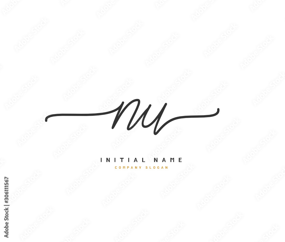 N U NU Beauty vector initial logo, handwriting logo of initial signature, wedding, fashion, jewerly, boutique, floral and botanical with creative template for any company or business.
