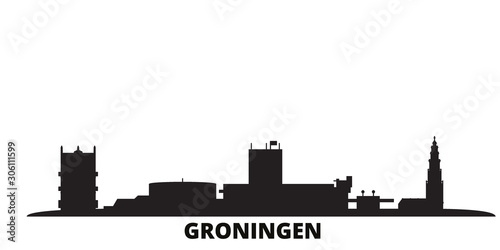 Netherlands, Groningen city skyline isolated vector illustration. Netherlands, Groningen travel cityscape with landmarks