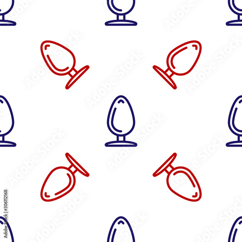 Blue and red Anal plug icon isolated seamless pattern on white background. Butt plug sign. Fetish accessory. Sex toy for men and woman. Vector Illustration