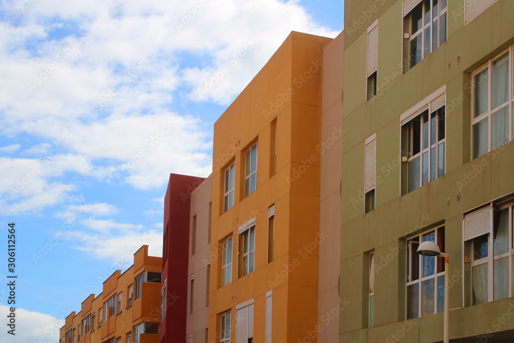 Colorful contemporary apartment buildings on Tenerife Island (Spain)
