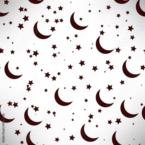 Simple seamless pattern with stars and moons