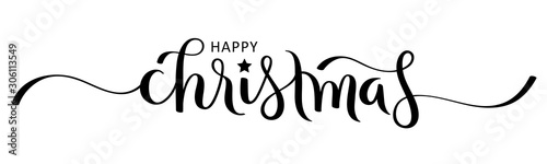 MERRY CHRISTMAS black vector brush calligraphy banner with swashes