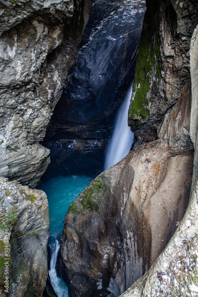 Obraz premium trummelbach falls, the biggest waterfall in Europe, inside a mountain accessible for public, Lauterbrunnen village, canton Bern, Switzerland
