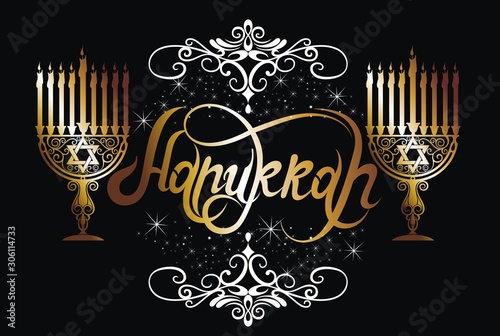 Happy Hanukkah Background with Menorah, David Star