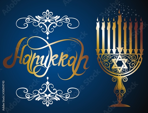 Jewish holiday Hanukkah background with menorah