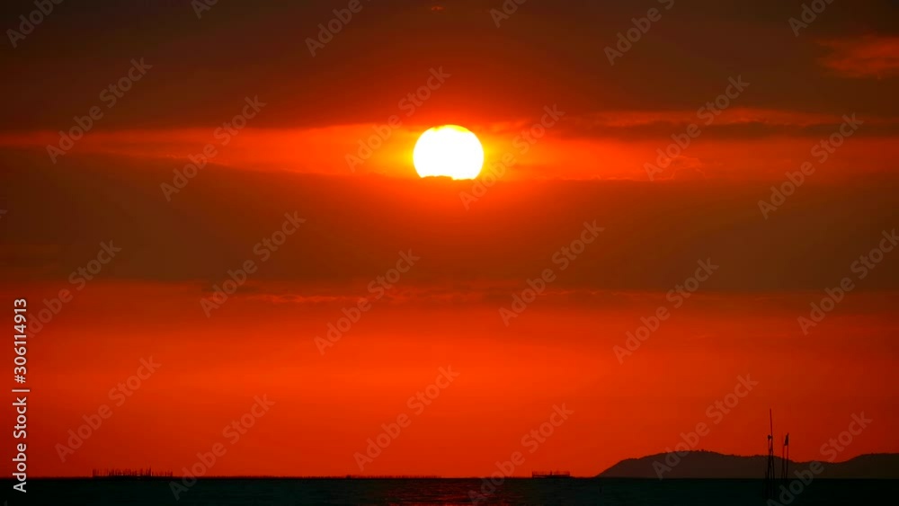 sunset red sky back on dark cloud silhouette island time lapse sunset red sky back on dark cloud silhouette island time lapse