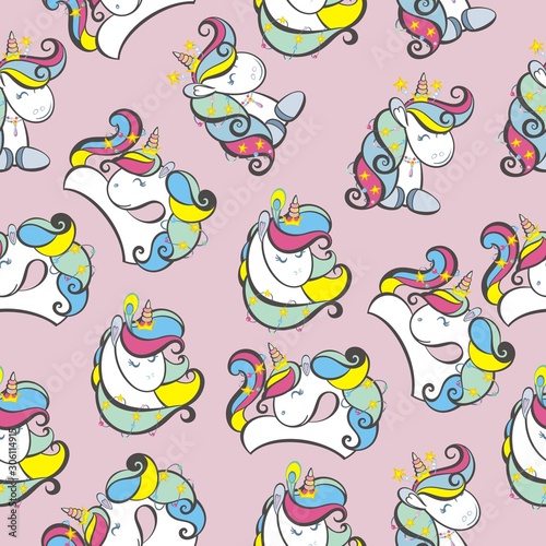 Seamless vector pattern with cute unicorns
