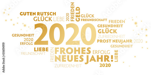 2020 Neujahrsgruß weiß und gold mit guten wünschen für das neue Jahr