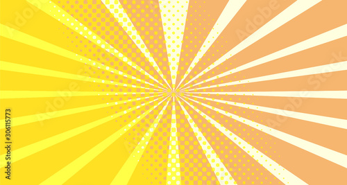 Vintage colorful comic book background. Orange blank bubbles of different shapes. Rays, radial, halftone, dotted effects. For sale banner empty Place for text 1960s. Copy space vector eps10.