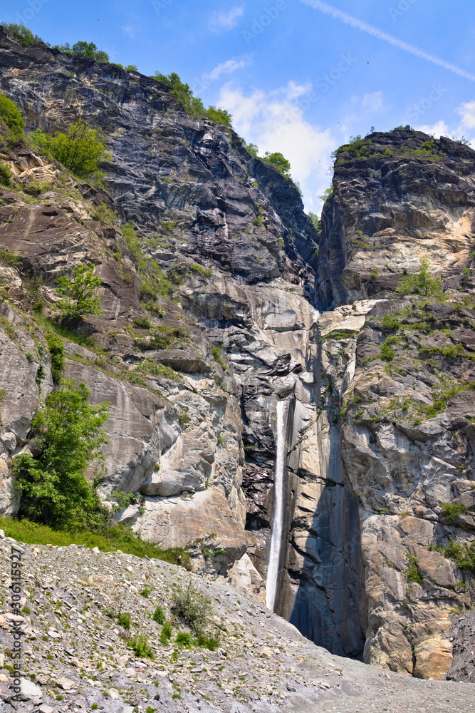Fototapeta premium Mountain waterfalls in Novalesa, Val Cenischia, Piedmont, Italy, near Turin