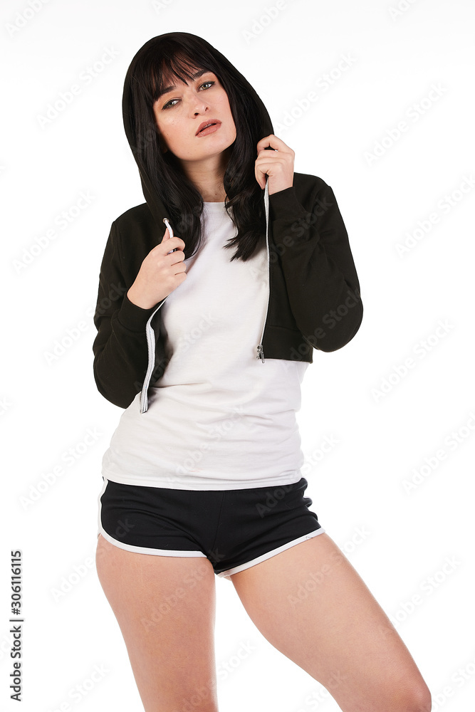Fototapeta premium Blank t-shirt mock-up - Beautiful retro sports fashion girl ready for your design