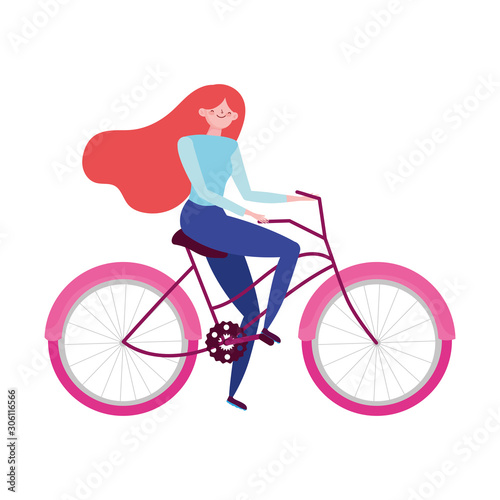 Fototapeta Naklejka Na Ścianę i Meble -  young woman riding bike ecology concept