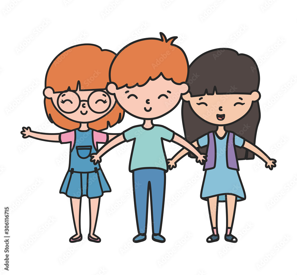 happy little boy and girls cartoon hands up happy little boy and girls cartoon hands up