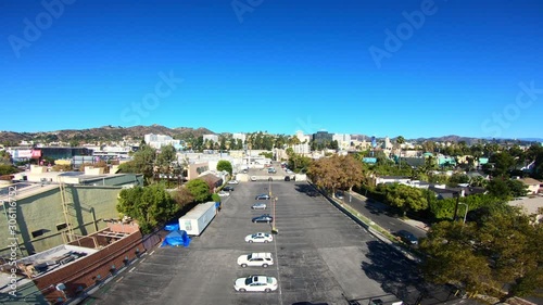 Rise up above Los Angeles facing Hollywood Sign 4K photo