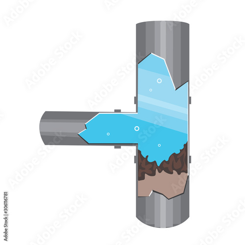 A clogged pipe and plumbing problems in indoor, a flat vector stock  illustration with water sludge and fixed sewage isolated on white background