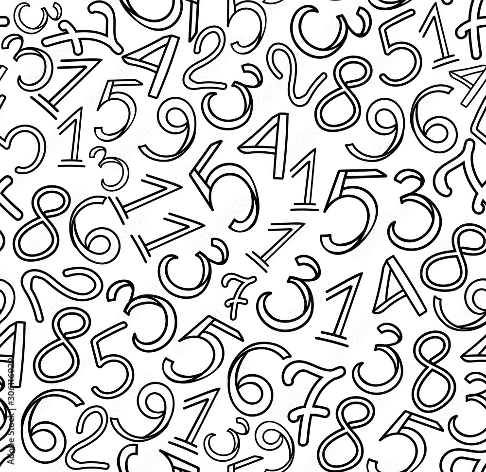 Math vector seamless pattern with hand drawn numerals